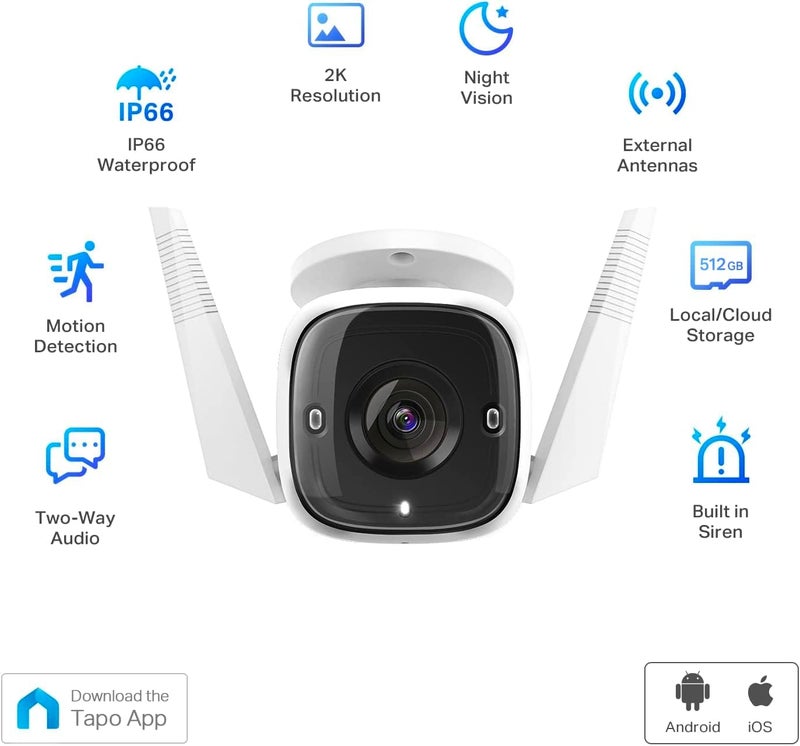 tapo TP-Link 2K Security Camera Outdoor Wired, IP66 Weatherproof, Motion/Person Detection, Built-in Siren w/Night Vision, Cloud/SD Card Storage, 2-Way Audio, Works w/Alexa & Google Home C310 - Image 2